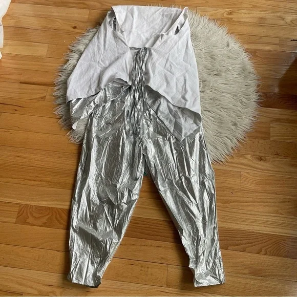 Igor Dobranic Two-Piece Linen Carlos Harrison Metallic Silver White Pant Set S - Picture 6 of 8